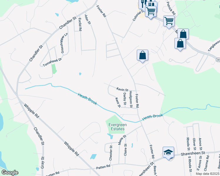 map of restaurants, bars, coffee shops, grocery stores, and more near 29 Kent Street in Tewksbury