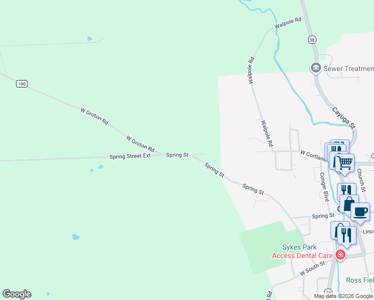 map of restaurants, bars, coffee shops, grocery stores, and more near County Road 100 in Groton