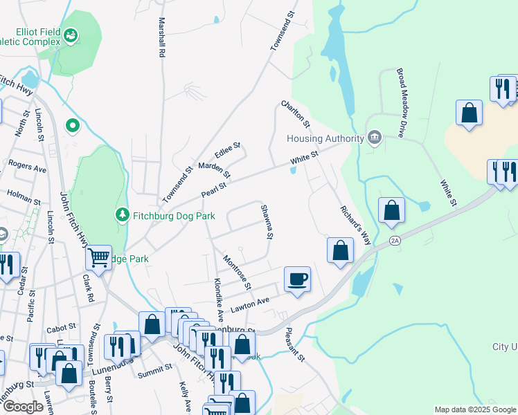 map of restaurants, bars, coffee shops, grocery stores, and more near 67 Pierce Farm Road in Fitchburg