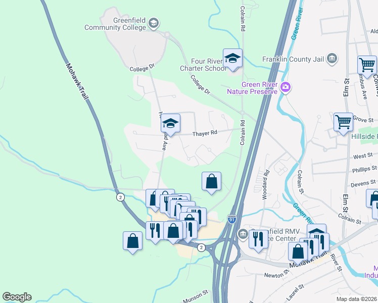 map of restaurants, bars, coffee shops, grocery stores, and more near 14 Keegan Lane in Greenfield