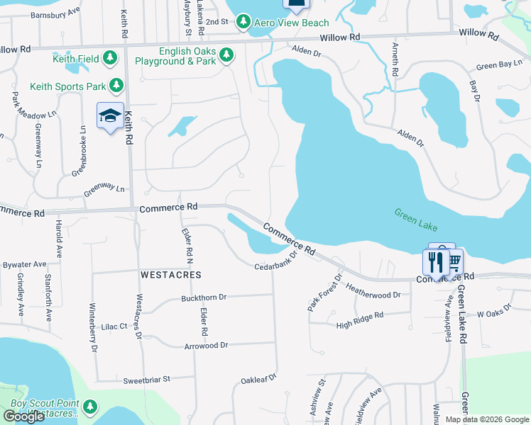 map of restaurants, bars, coffee shops, grocery stores, and more near 3029 Warner Drive in West Bloomfield Township