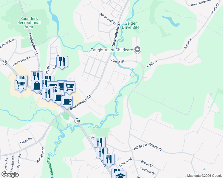 map of restaurants, bars, coffee shops, grocery stores, and more near 60 Dufresne Drive in Tewksbury