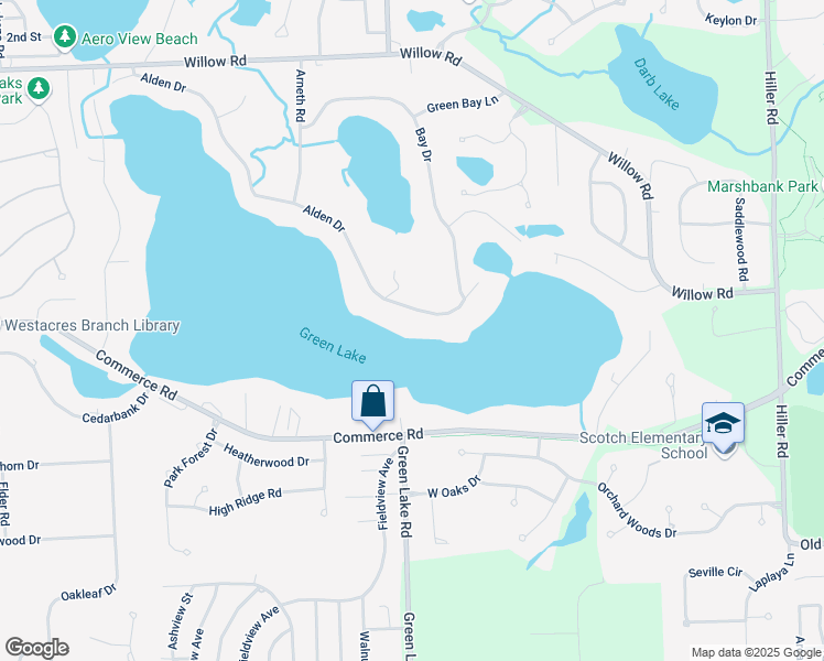 map of restaurants, bars, coffee shops, grocery stores, and more near 6475 Alden Drive in West Bloomfield Township