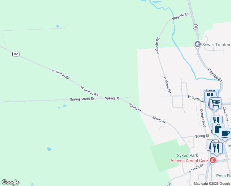 map of restaurants, bars, coffee shops, grocery stores, and more near 756 Spring Street Extension in Groton