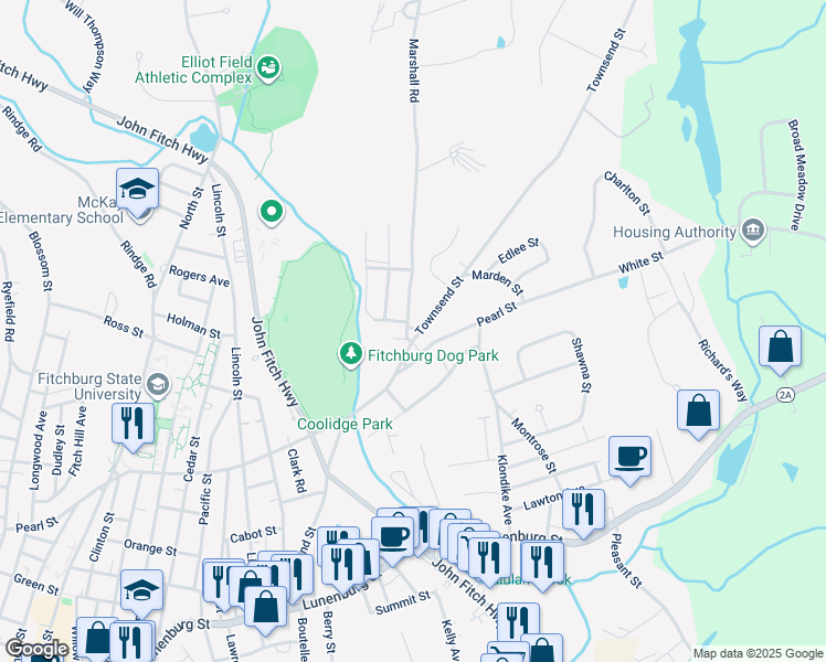 map of restaurants, bars, coffee shops, grocery stores, and more near 23 Marshall Road in Fitchburg