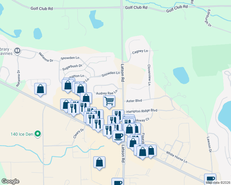 map of restaurants, bars, coffee shops, grocery stores, and more near 3998 Audrey Rae Lane in Howell