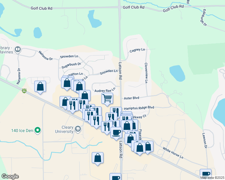 map of restaurants, bars, coffee shops, grocery stores, and more near 3998 Audrey Rae Lane in Howell