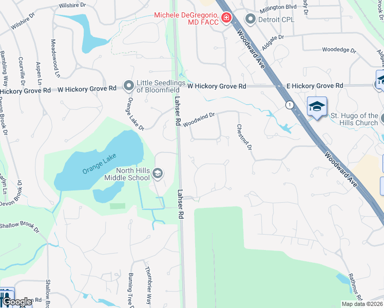 map of restaurants, bars, coffee shops, grocery stores, and more near 275 Chestnut Circle in Bloomfield Hills