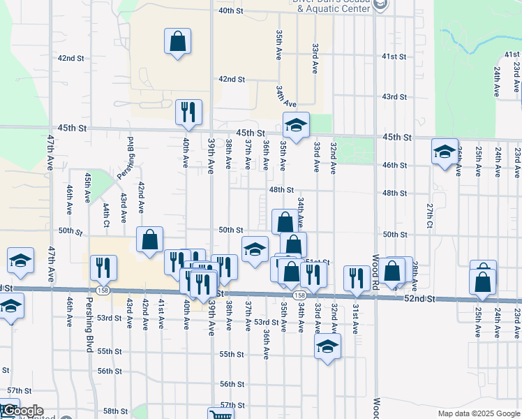 map of restaurants, bars, coffee shops, grocery stores, and more near 3515 48th Street in Kenosha