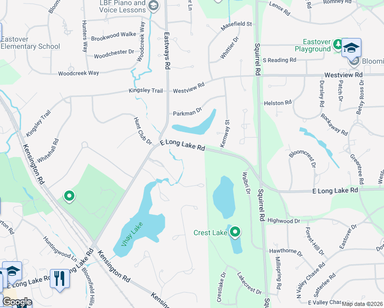 map of restaurants, bars, coffee shops, grocery stores, and more near 685 East Long Lake Road in Bloomfield Hills