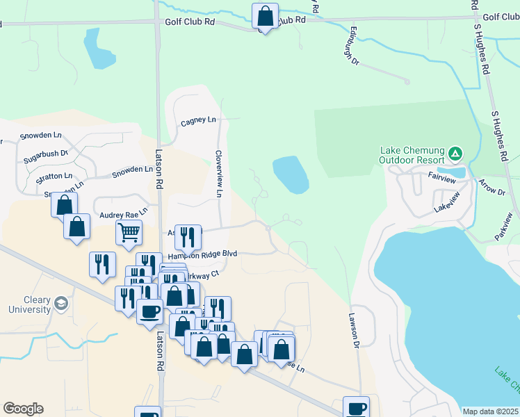 map of restaurants, bars, coffee shops, grocery stores, and more near 467 Lilly View Court in Howell