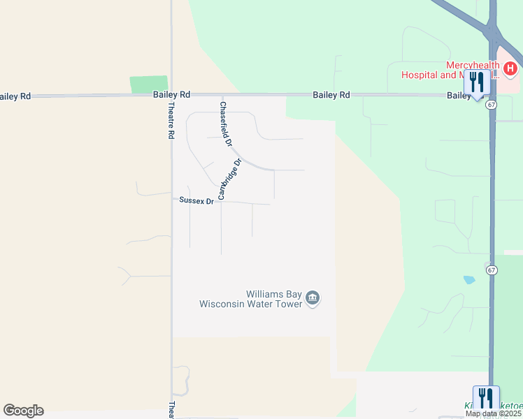 map of restaurants, bars, coffee shops, grocery stores, and more near 463 Chasefield Drive in Williams Bay