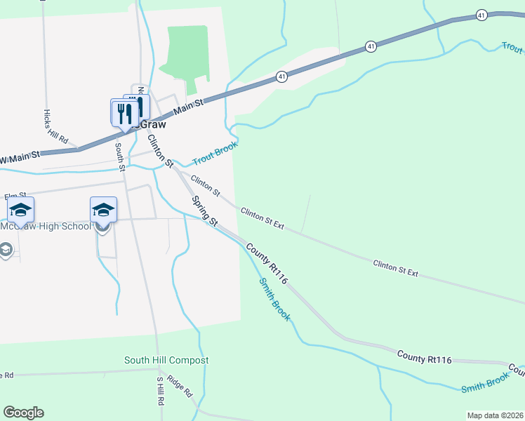 map of restaurants, bars, coffee shops, grocery stores, and more near 3822 Clinton Street Ext in McGraw
