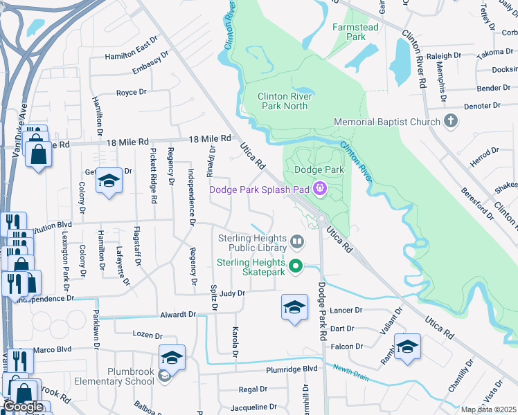 map of restaurants, bars, coffee shops, grocery stores, and more near 40480 Diane Drive in Sterling Heights