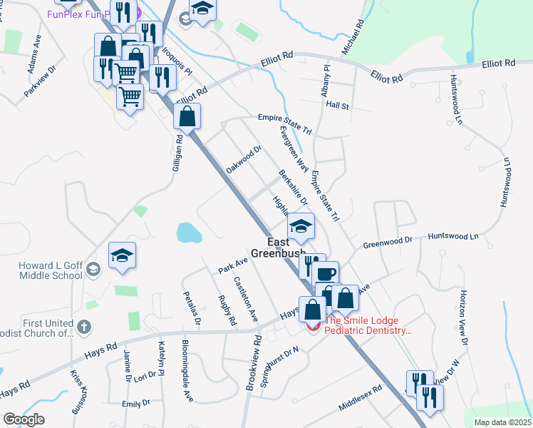 map of restaurants, bars, coffee shops, grocery stores, and more near 39 Park Drive in East Greenbush