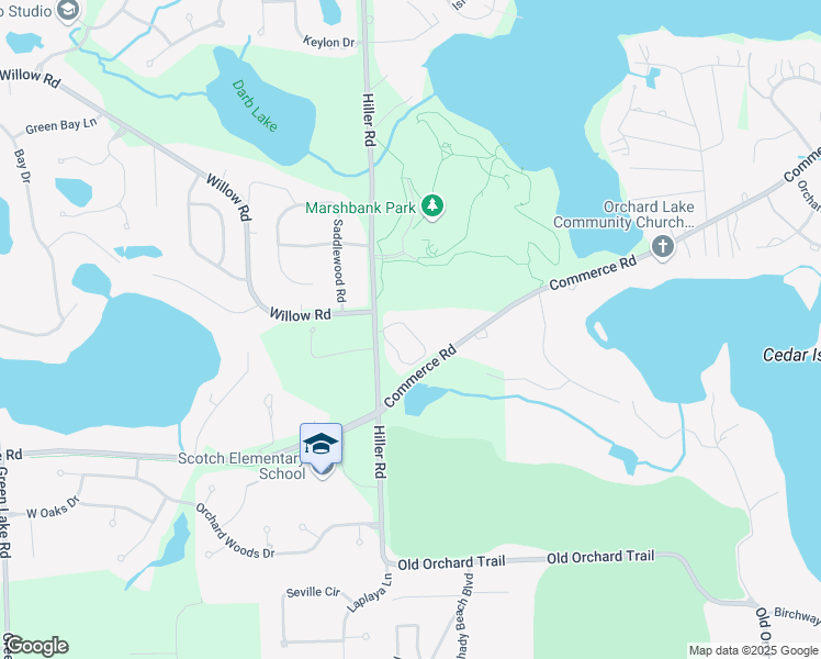 map of restaurants, bars, coffee shops, grocery stores, and more near 3095 Point of the Woods Drive in West Bloomfield Township