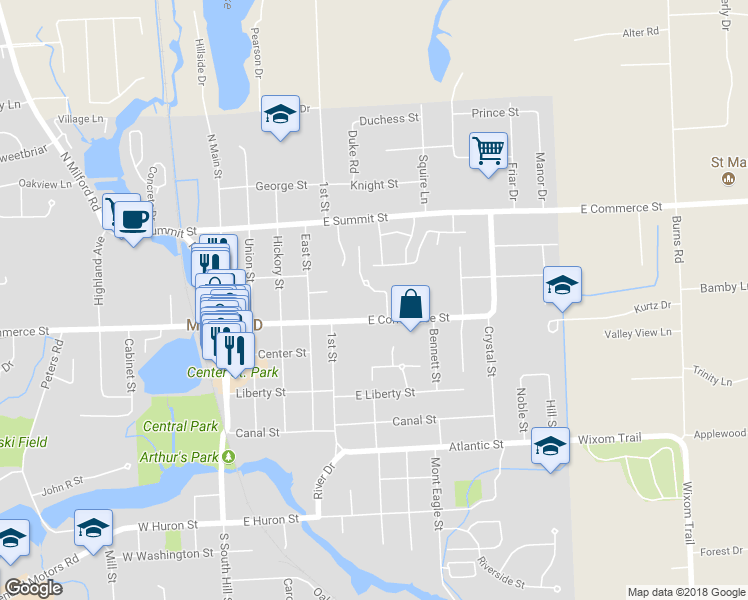 map of restaurants, bars, coffee shops, grocery stores, and more near 529 Florence Court in Milford Charter Township