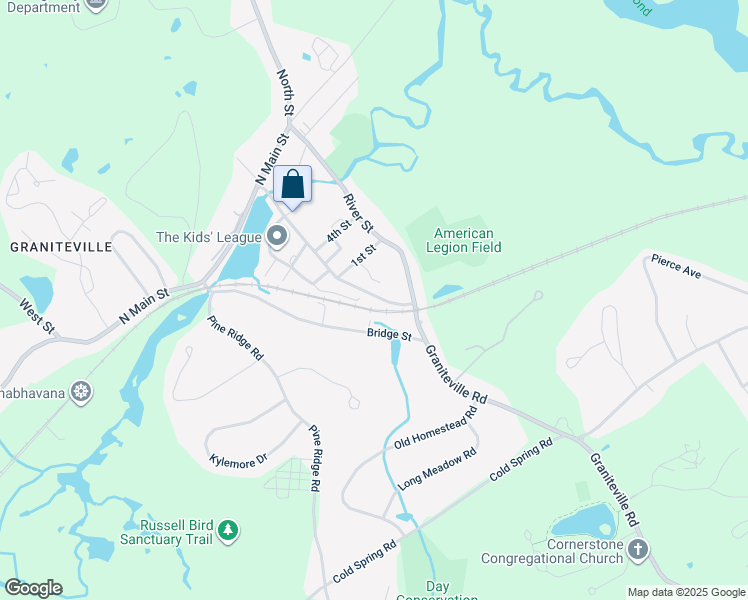 map of restaurants, bars, coffee shops, grocery stores, and more near 12 Broadway Street in Westford