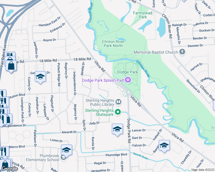 map of restaurants, bars, coffee shops, grocery stores, and more near 40480 Diane Drive in Sterling Heights