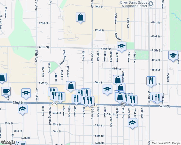 map of restaurants, bars, coffee shops, grocery stores, and more near 4818 39th Avenue in Kenosha