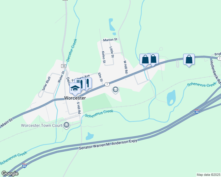 map of restaurants, bars, coffee shops, grocery stores, and more near 198 Main Street in Worcester