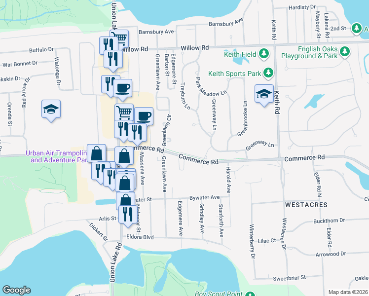 map of restaurants, bars, coffee shops, grocery stores, and more near 7980 Billingham Road in West Bloomfield Township
