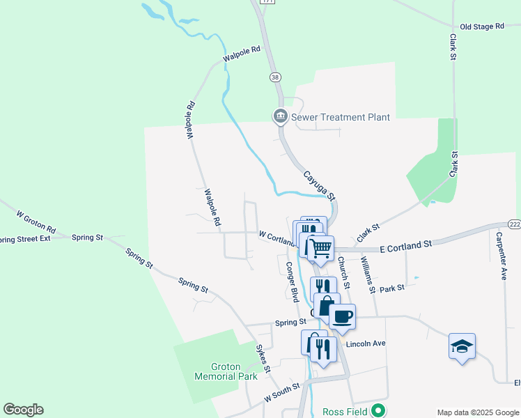 map of restaurants, bars, coffee shops, grocery stores, and more near 112 Roosevelt Ave in Groton