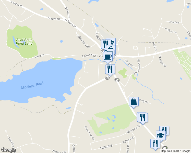 map of restaurants, bars, coffee shops, grocery stores, and more near 29 Pleasant Street in Middleton