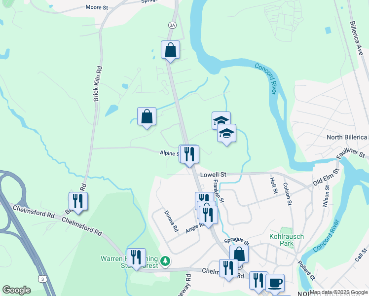 map of restaurants, bars, coffee shops, grocery stores, and more near 81 Boston Road in Billerica