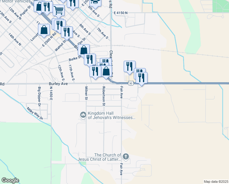 map of restaurants, bars, coffee shops, grocery stores, and more near 804 Sprague Avenue in Buhl