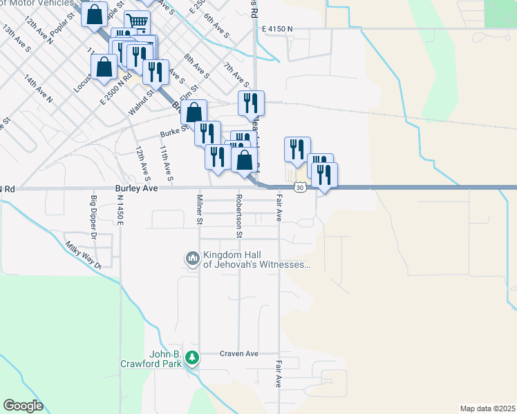 map of restaurants, bars, coffee shops, grocery stores, and more near 804 Sprague Avenue in Buhl