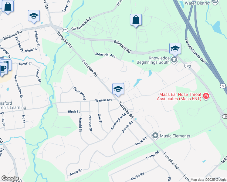 map of restaurants, bars, coffee shops, grocery stores, and more near 104 Turnpike Road in Chelmsford