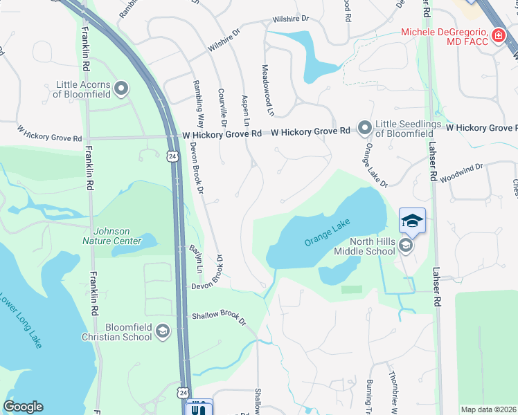 map of restaurants, bars, coffee shops, grocery stores, and more near 3275 Chickering Lane in Bloomfield Township