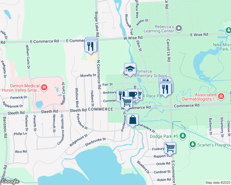 map of restaurants, bars, coffee shops, grocery stores, and more near 635 Andrews Street in Oakland County