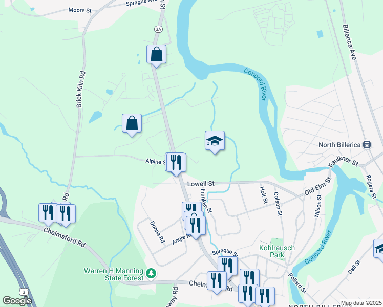 map of restaurants, bars, coffee shops, grocery stores, and more near 80 Boston Rd in Billerica