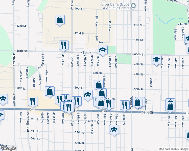 map of restaurants, bars, coffee shops, grocery stores, and more near 3515 48th Street in Kenosha