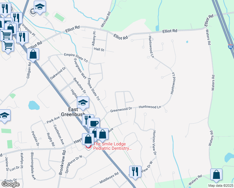 map of restaurants, bars, coffee shops, grocery stores, and more near 20 Alva Street in East Greenbush