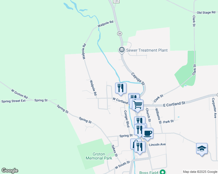 map of restaurants, bars, coffee shops, grocery stores, and more near 112 Roosevelt Ave in Groton