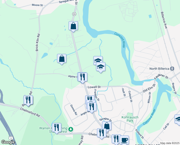 map of restaurants, bars, coffee shops, grocery stores, and more near 80 Boston Rd in Billerica