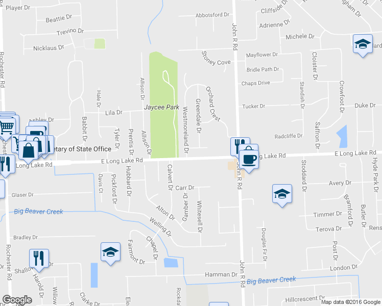 map of restaurants, bars, coffee shops, grocery stores, and more near 1780 Wilmet Drive in Troy
