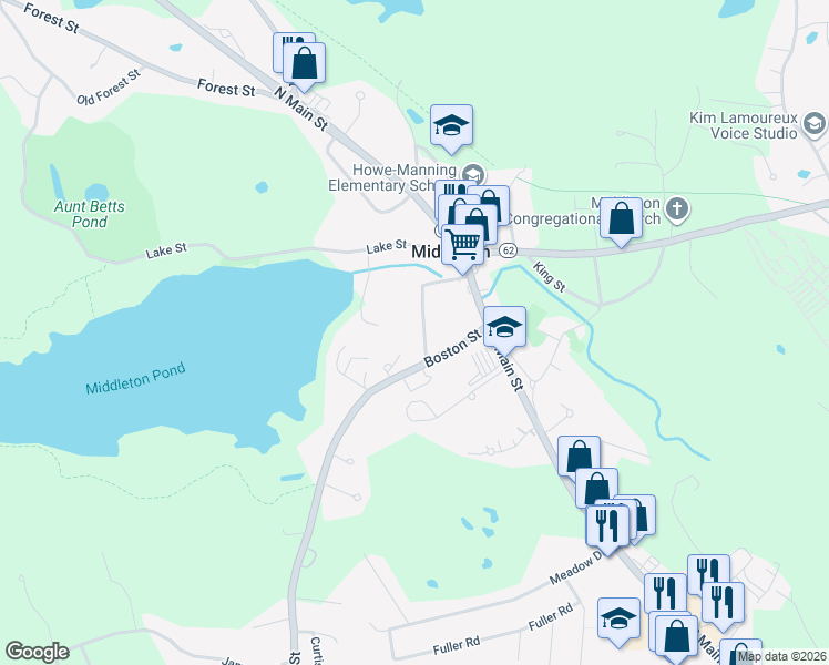 map of restaurants, bars, coffee shops, grocery stores, and more near 29 Pleasant Street in Middleton
