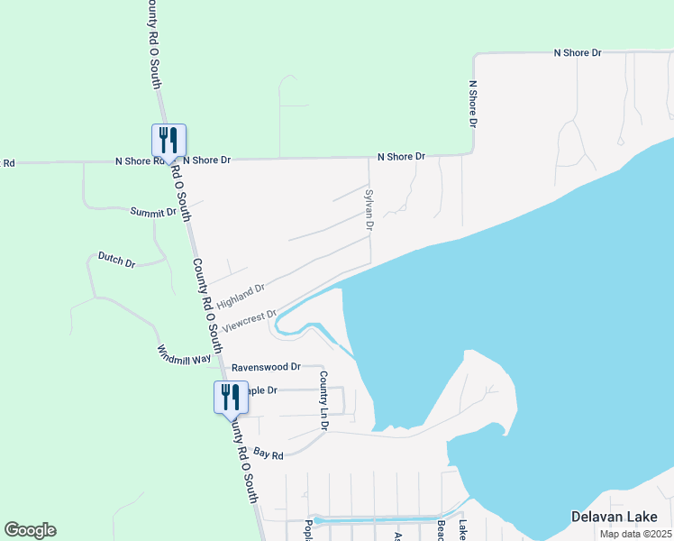 map of restaurants, bars, coffee shops, grocery stores, and more near 4402 Viewcrest Drive in Delavan