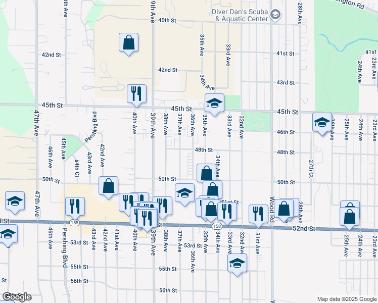 map of restaurants, bars, coffee shops, grocery stores, and more near 3515 48th Street in Kenosha