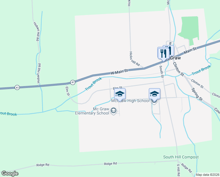 map of restaurants, bars, coffee shops, grocery stores, and more near 20 Bennett Street in McGraw