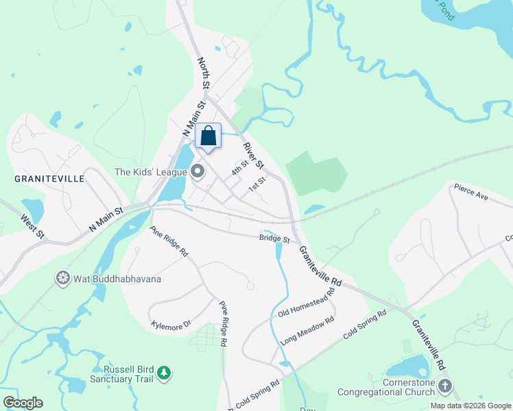 map of restaurants, bars, coffee shops, grocery stores, and more near 21 Broadway Street in Westford