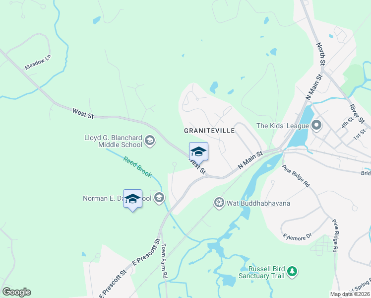 map of restaurants, bars, coffee shops, grocery stores, and more near 5 West Street in Westford