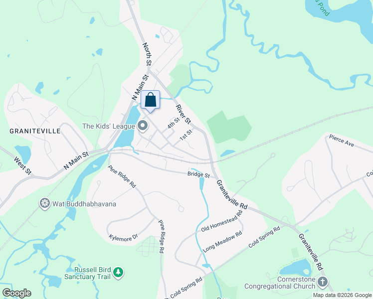 map of restaurants, bars, coffee shops, grocery stores, and more near 12 Broadway Street in Westford