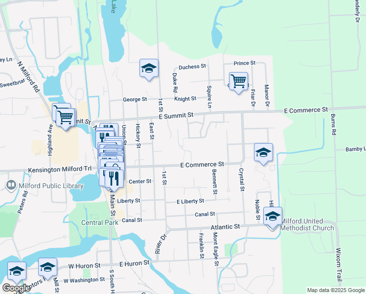 map of restaurants, bars, coffee shops, grocery stores, and more near 529 Florence Court in Milford Charter Township