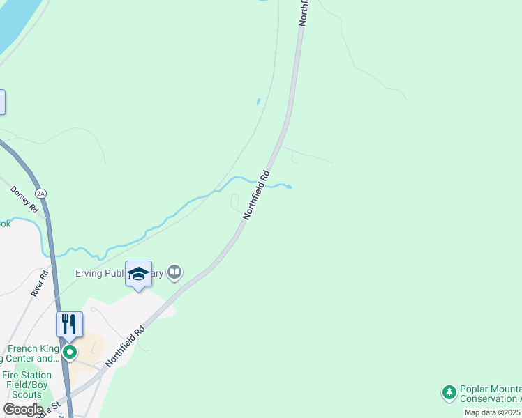 map of restaurants, bars, coffee shops, grocery stores, and more near 81 Northfield Road in Erving