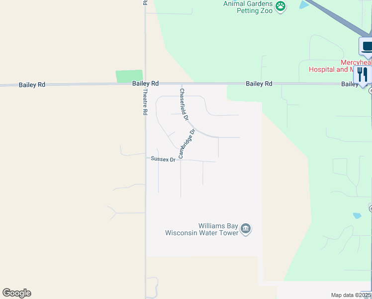 map of restaurants, bars, coffee shops, grocery stores, and more near 423 Cambridge Drive in Williams Bay
